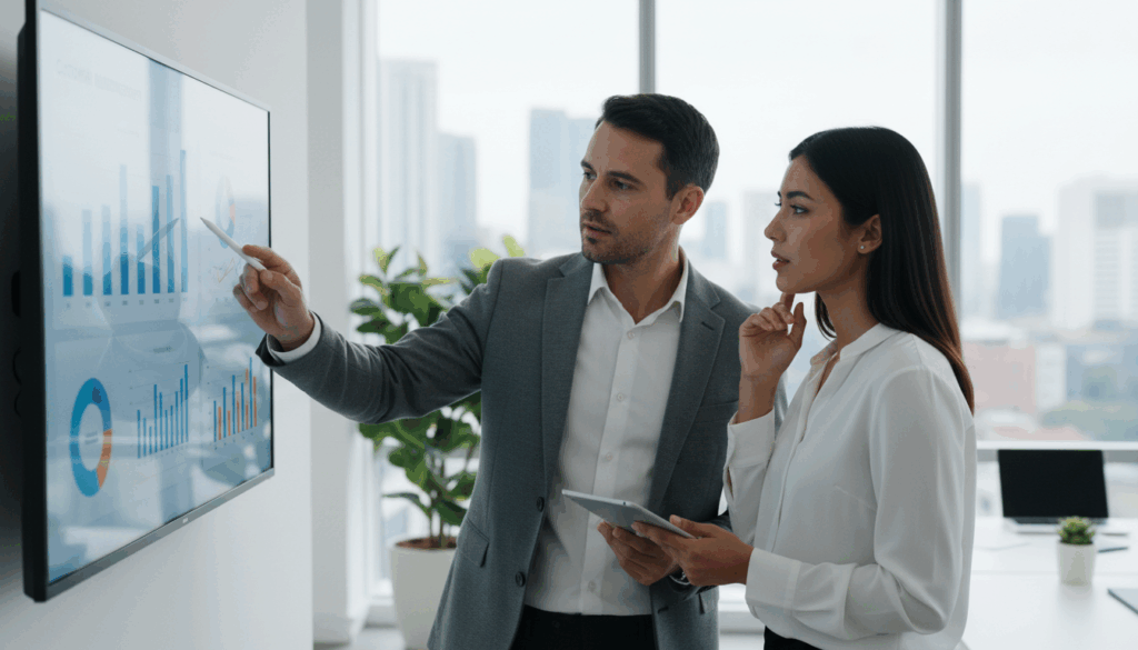 GSM reviewing daily sales checklist with automotive sales rep