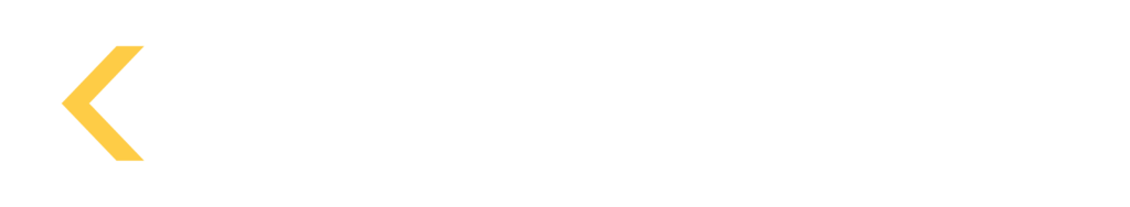 OKINTZ logo: white bold text on black with a white circular border containing a yellow left-pointing chevron.